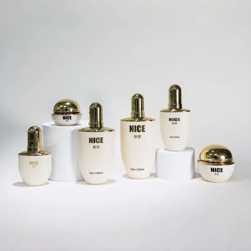 6 piece basic skincare set - serum dropper bottle cream jar toner bottle