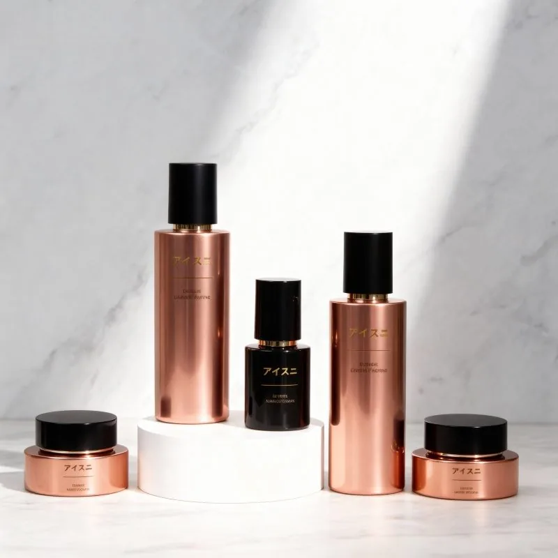 5 piece skincare glass bottle set with pump and dropper - complete routine