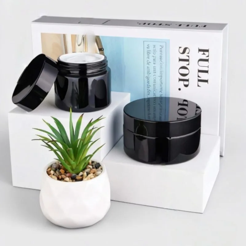 100ml wide mouth glass jar with black lid - wholesale cosmetic containers for body butter