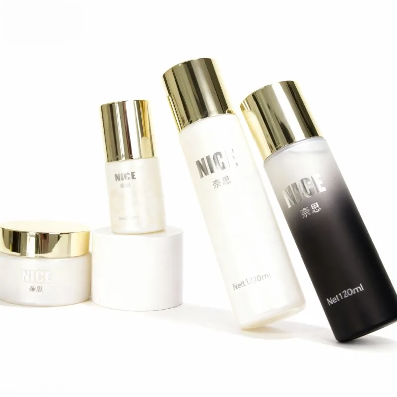NAISI Packaging cosmetic set - coordinated glass bottles for full line NAISI Packaging cosmetic set - coordinated glass bottles for full line