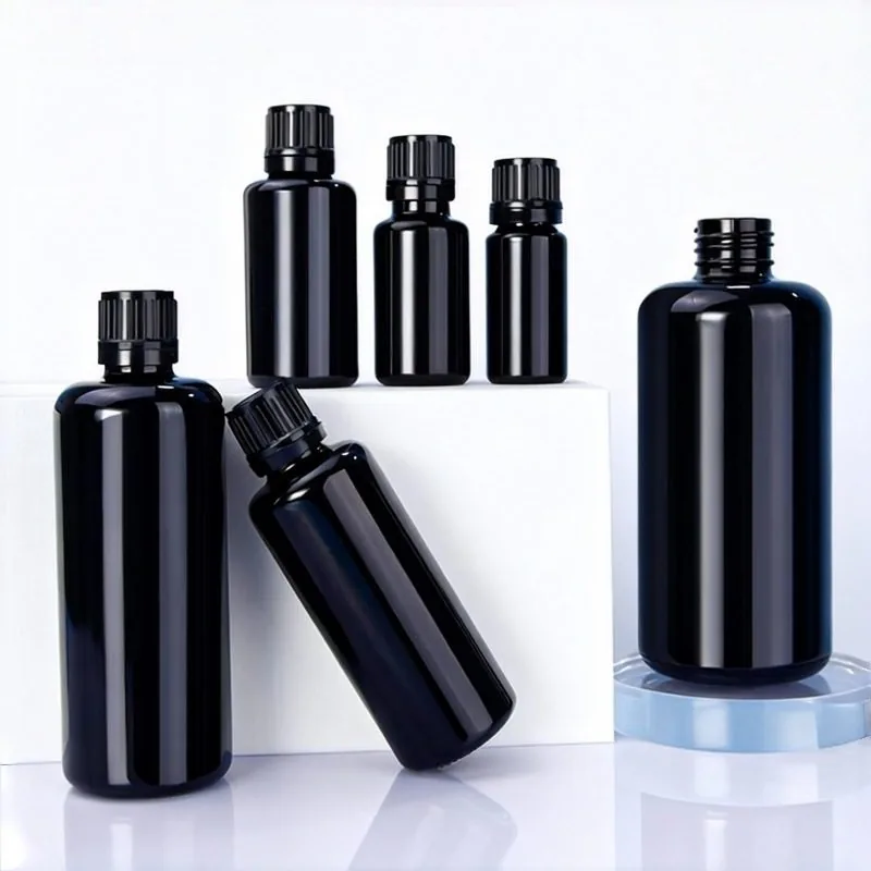 10 ml, 15 ml, 30 ml, kleine schwarze Boston-Rundglasflasche mit Tropfverschluss
