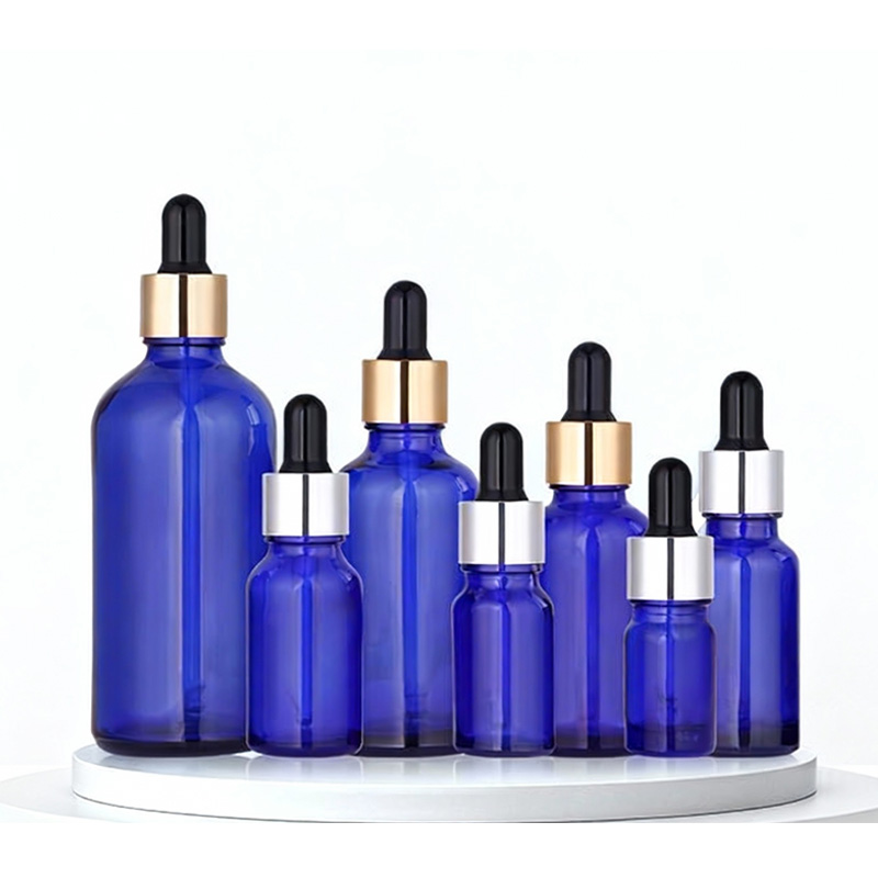 NS-B004 5ml, 10ml, 15ml, 20ml, 30ml, 50ml, 100ml Customizable round empty black glass bottles with black caps.