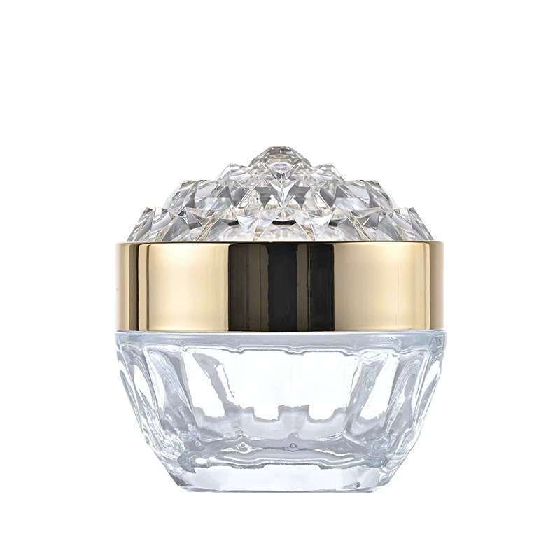 NS-M003 Screen Printing 50 ML Empty Glass Cream Container With Diamond Lid Luxury Jar Cosmetic