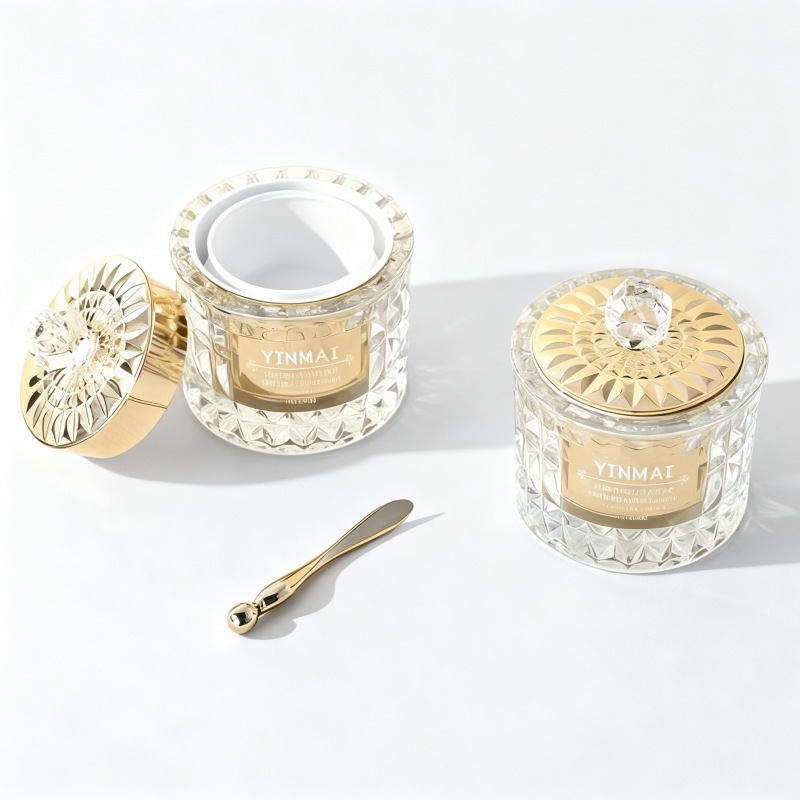 NS-M004 Luxurious crystal-textured glass face cream bottle packaging, 50-gram capacity, empty bottle