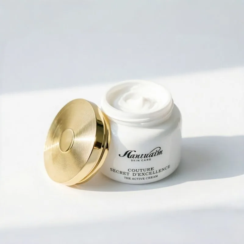 White Glass Cream Jar with Gold Lid