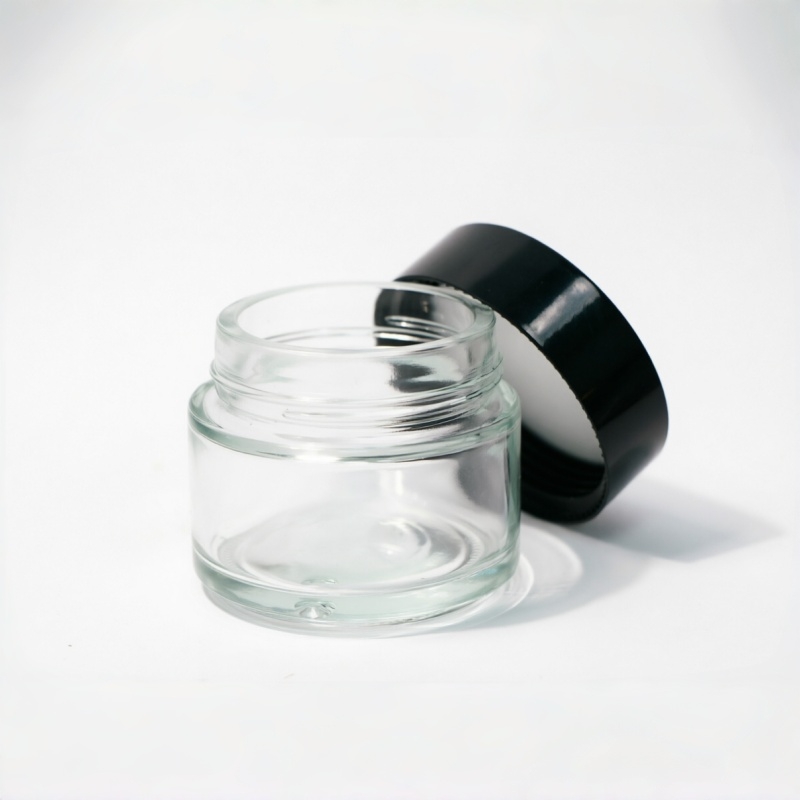 Wide Mouth Glass Cream Jar with Black Lid