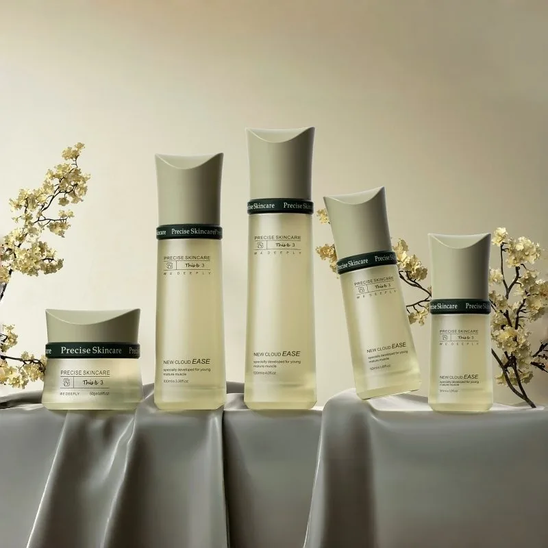 Frosted Green Square Glass Skincare Bottle Set