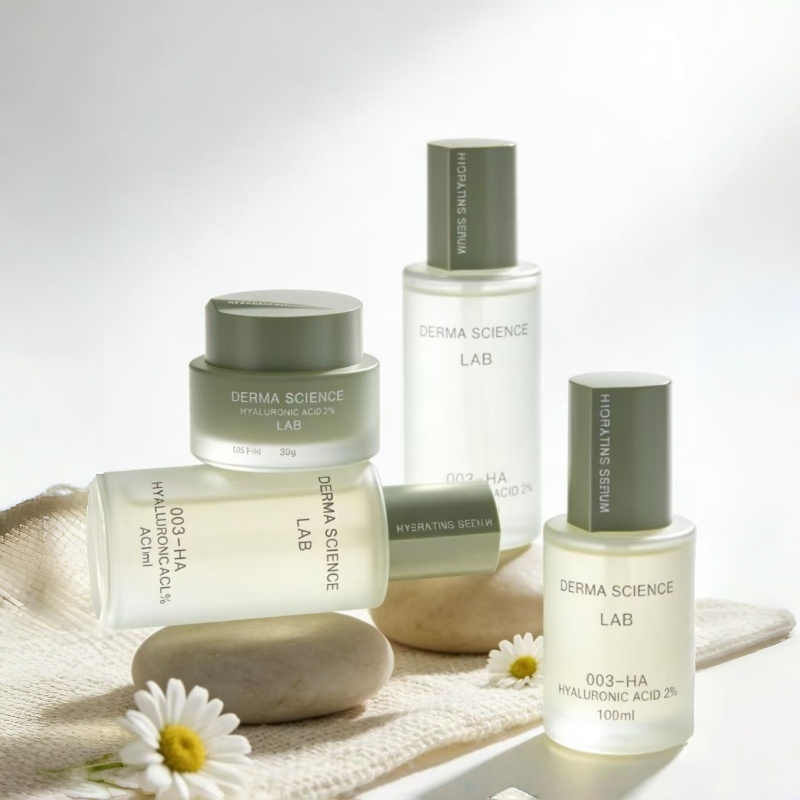 Minimalist Clear Glass Cosmetic Jar and Bottle Set with Grey Cap