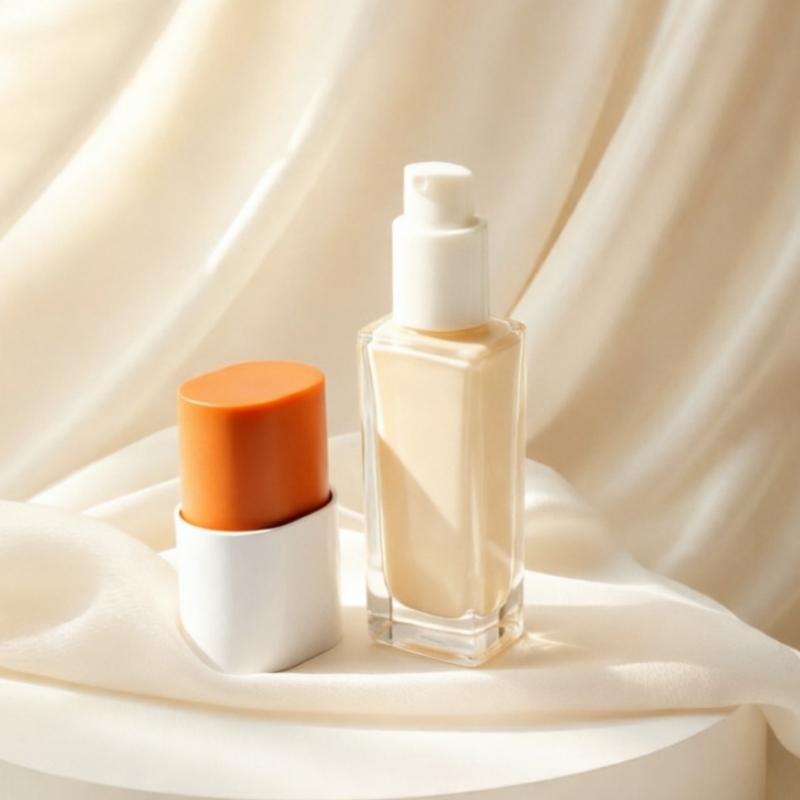 30ml Clear Cylindrical Glass Foundation Bottle with Orange Matte Cap