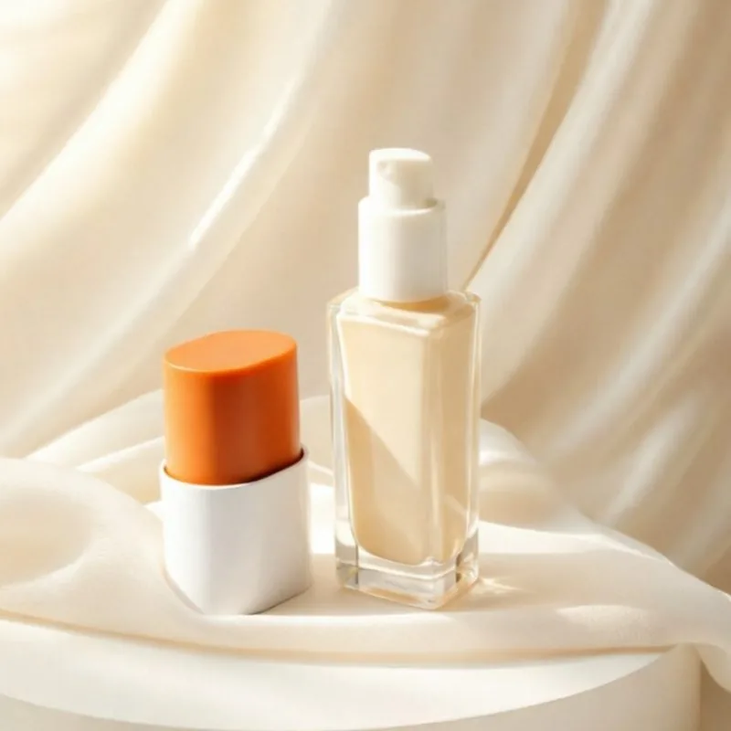 30ml Clear Cylindrical Glass Foundation Bottle with Orange Matte Cap
