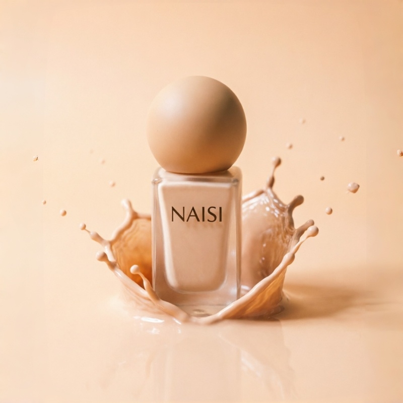 30ml Matte Milky White Square Glass Foundation Bottle with Brown Sphere Cap