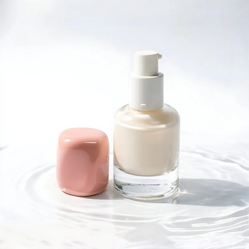 30ml Thick Bottom Round Glas-Foundationflasche mit Glossy Peach Pink Cap