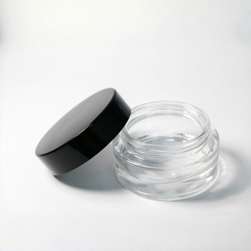 Low Profile Glass Cream банка with Black Lid