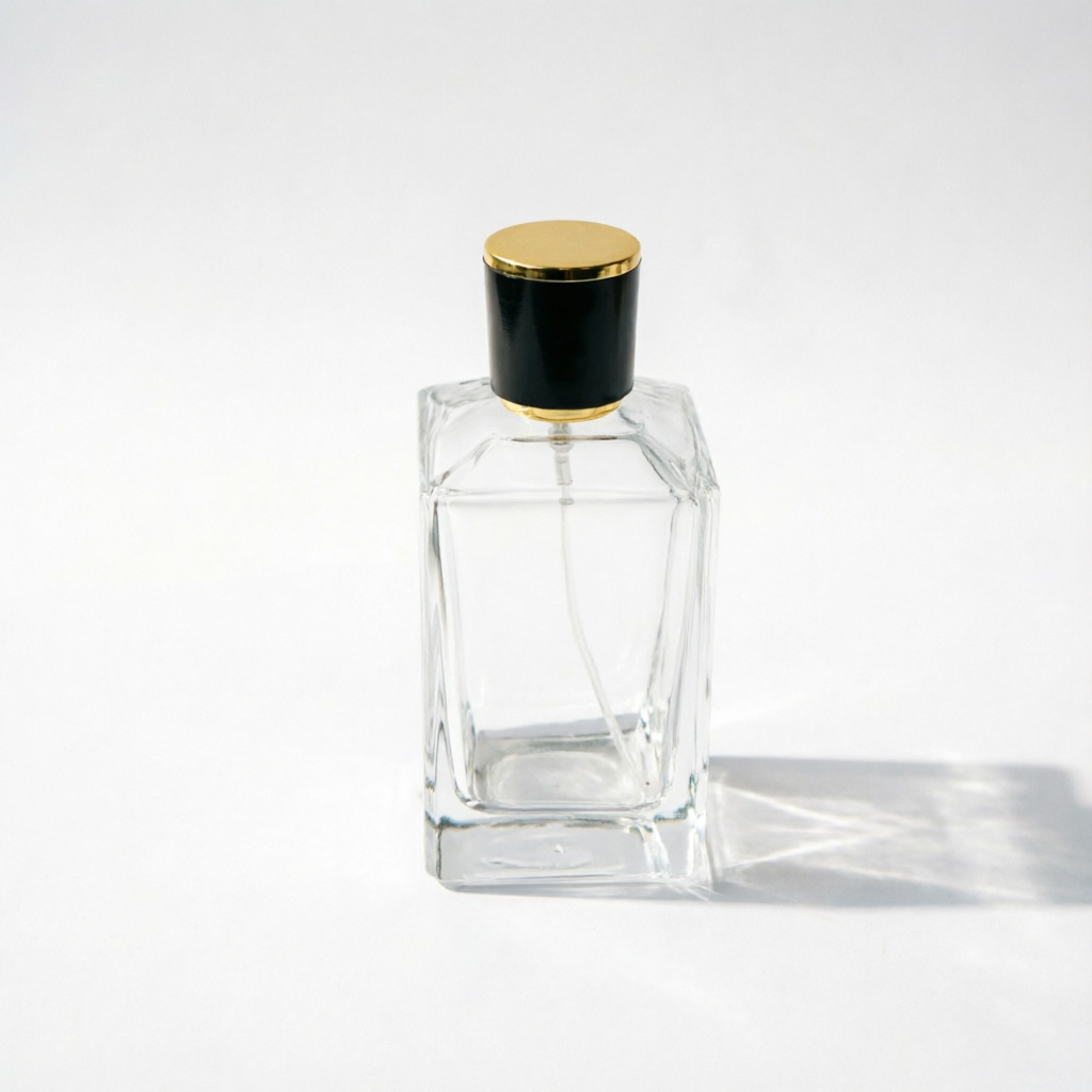 Classic Square Glass Perfume Bottle with Black Gold Cap 30ml 50ml 100ml