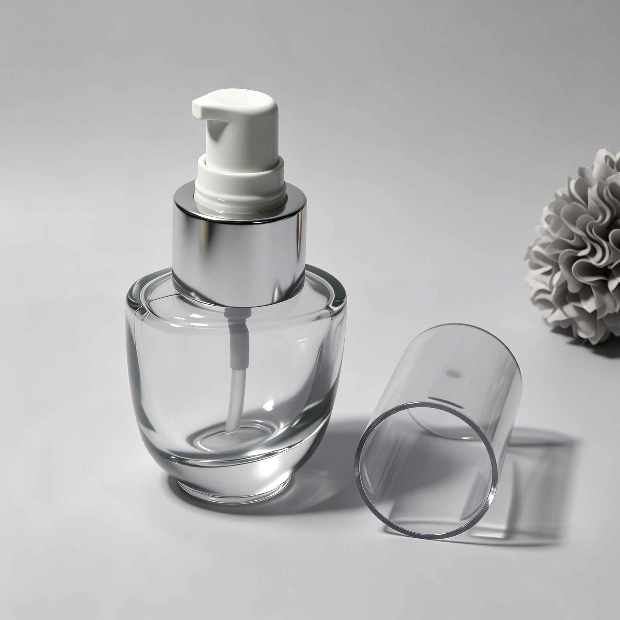 Clear Oval Glass Serum Pump Bottle 30ml