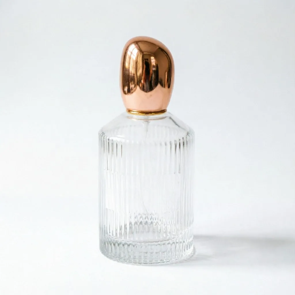 Ribbed Round Glass 향수 병 포함 Gold Spray Pump 100ml