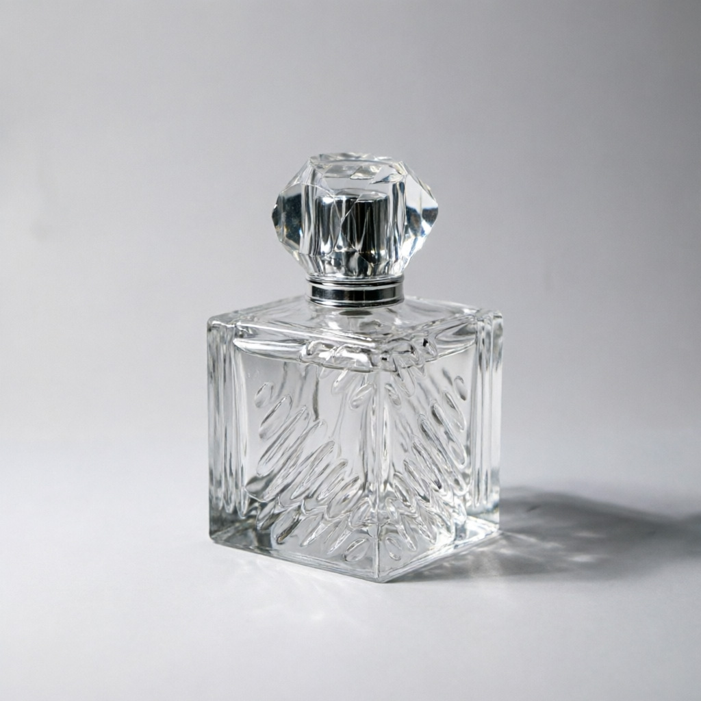 mbossed Square Glass Perfume Bottle with Crystal Cap 100ml