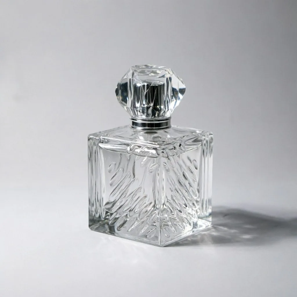 mbossed Square Glass Perfume Bottle with Crystal Cap 100ml
