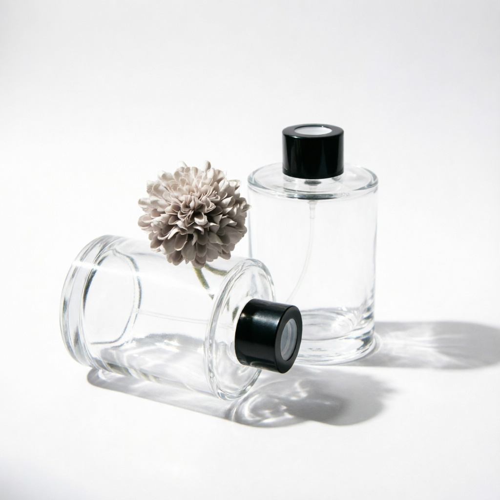 Round Clear Glass Reed Diffuser Bottle with Black Lid 175ml