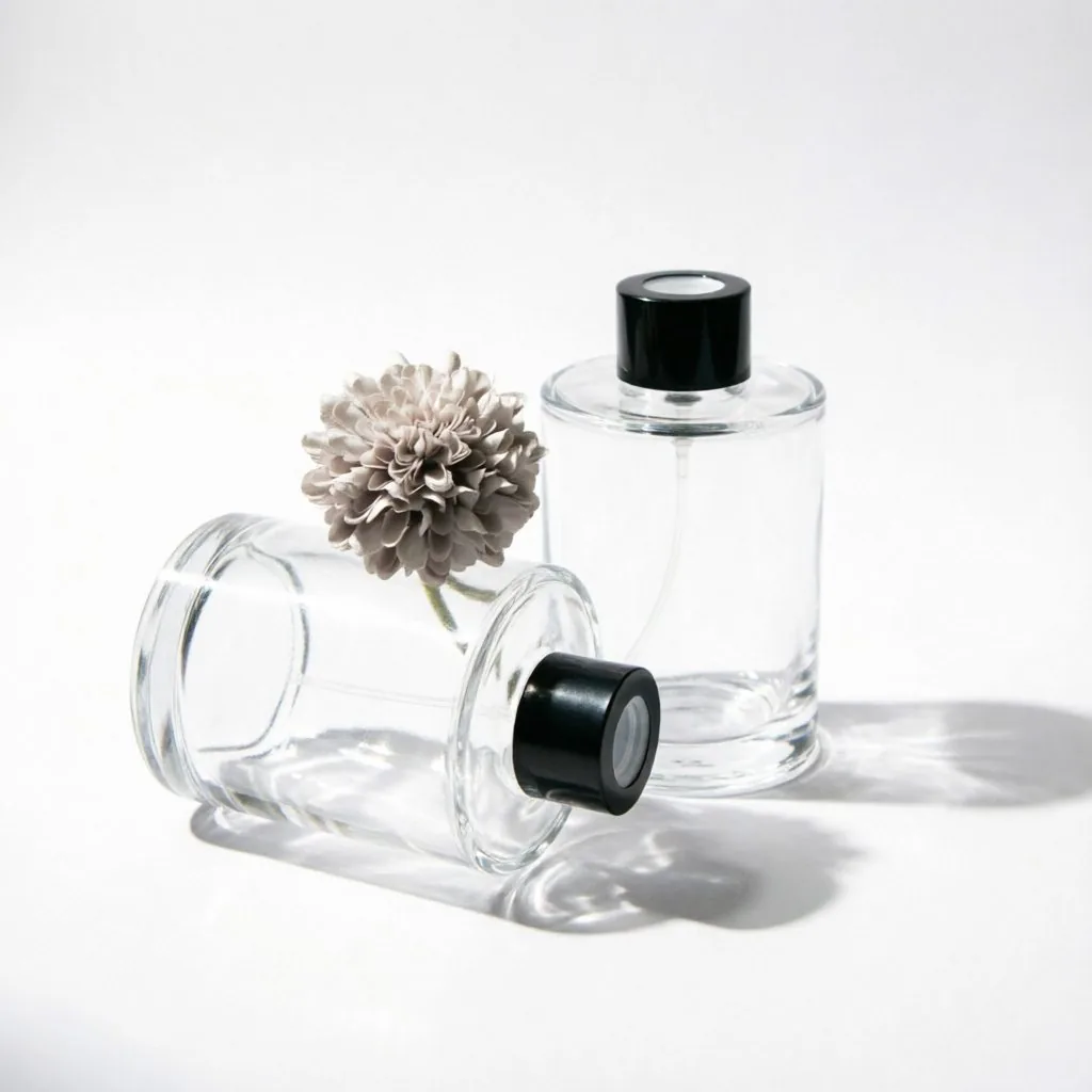 Round Clear Glass Reed Diffuser Bottle with Black Lid 175ml