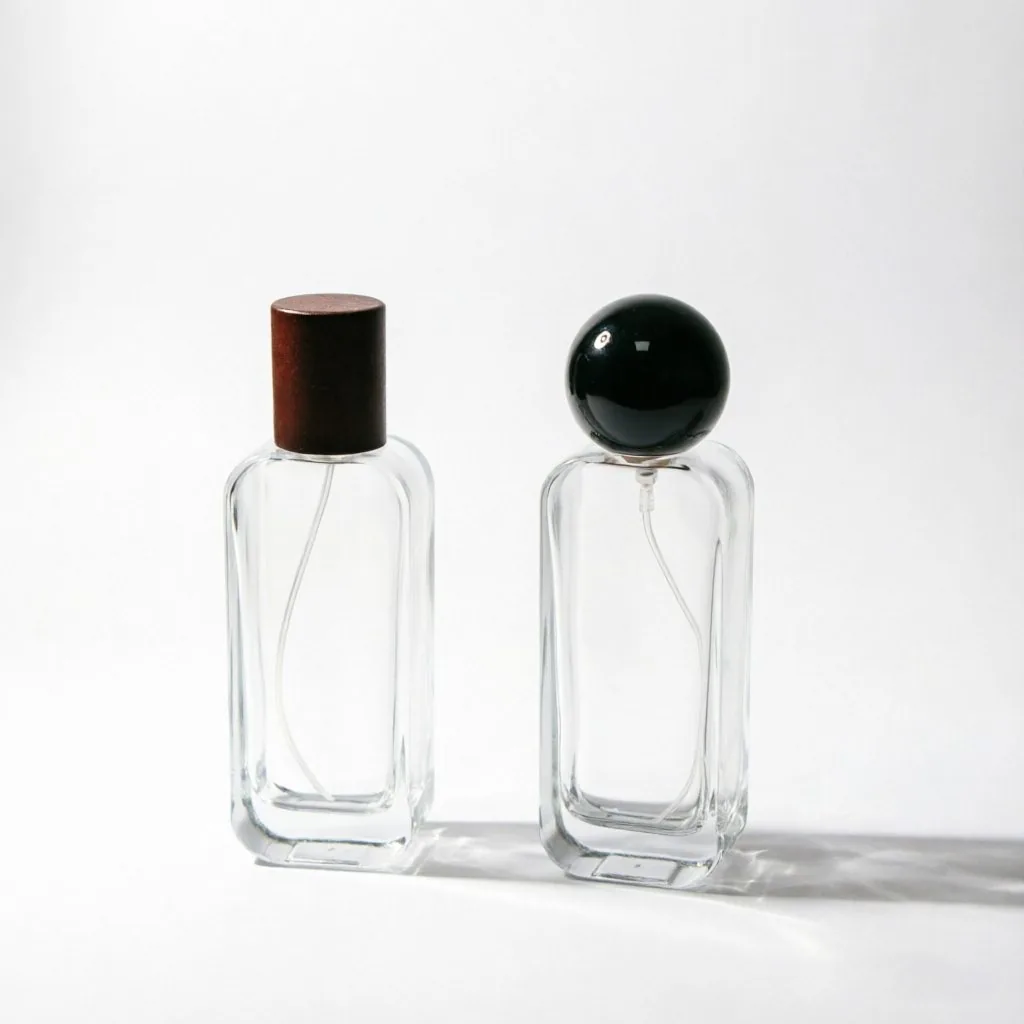 Tall Rectangular 투명 Glass 향수 병 포함 Wooden Cap 50ml