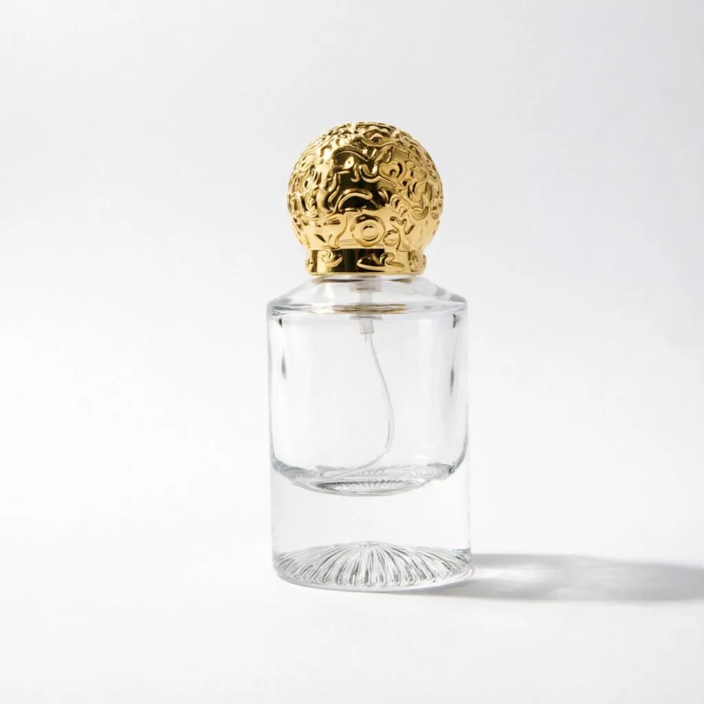 Embossed Square Glass Parfümflasche mit Gold Ball Cap 50ml