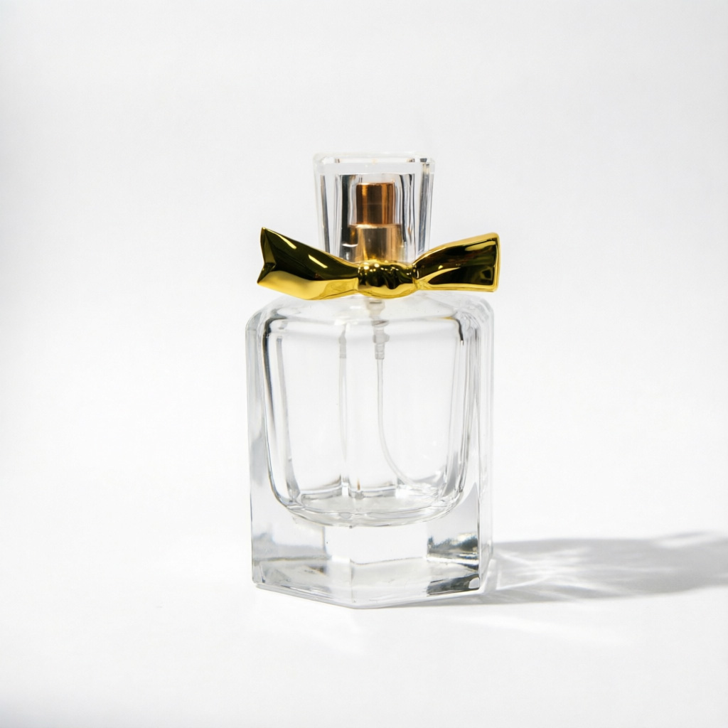 Thick Bottom Square Glass Perfume Bottle with Gold Bow Cap 50ml