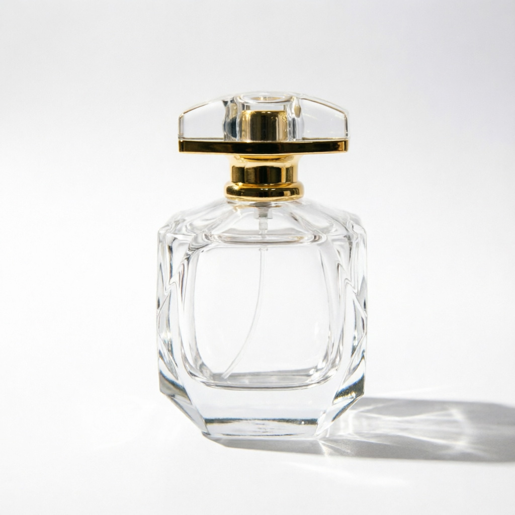 Octagonal Glass Perfume Bottle with Gold Cap 50ml