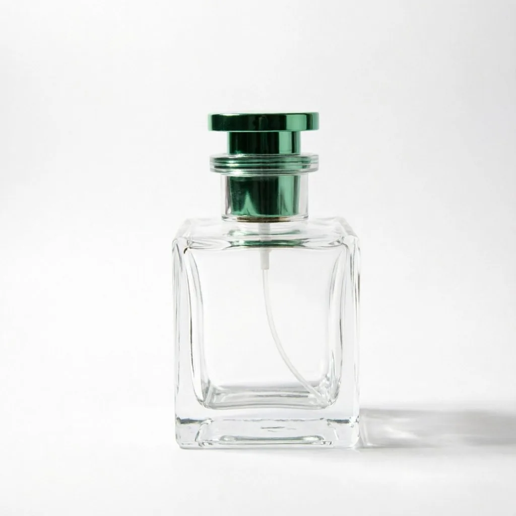 Inset Square Glass Perfume Bottle with Green Metal Cap 100ml