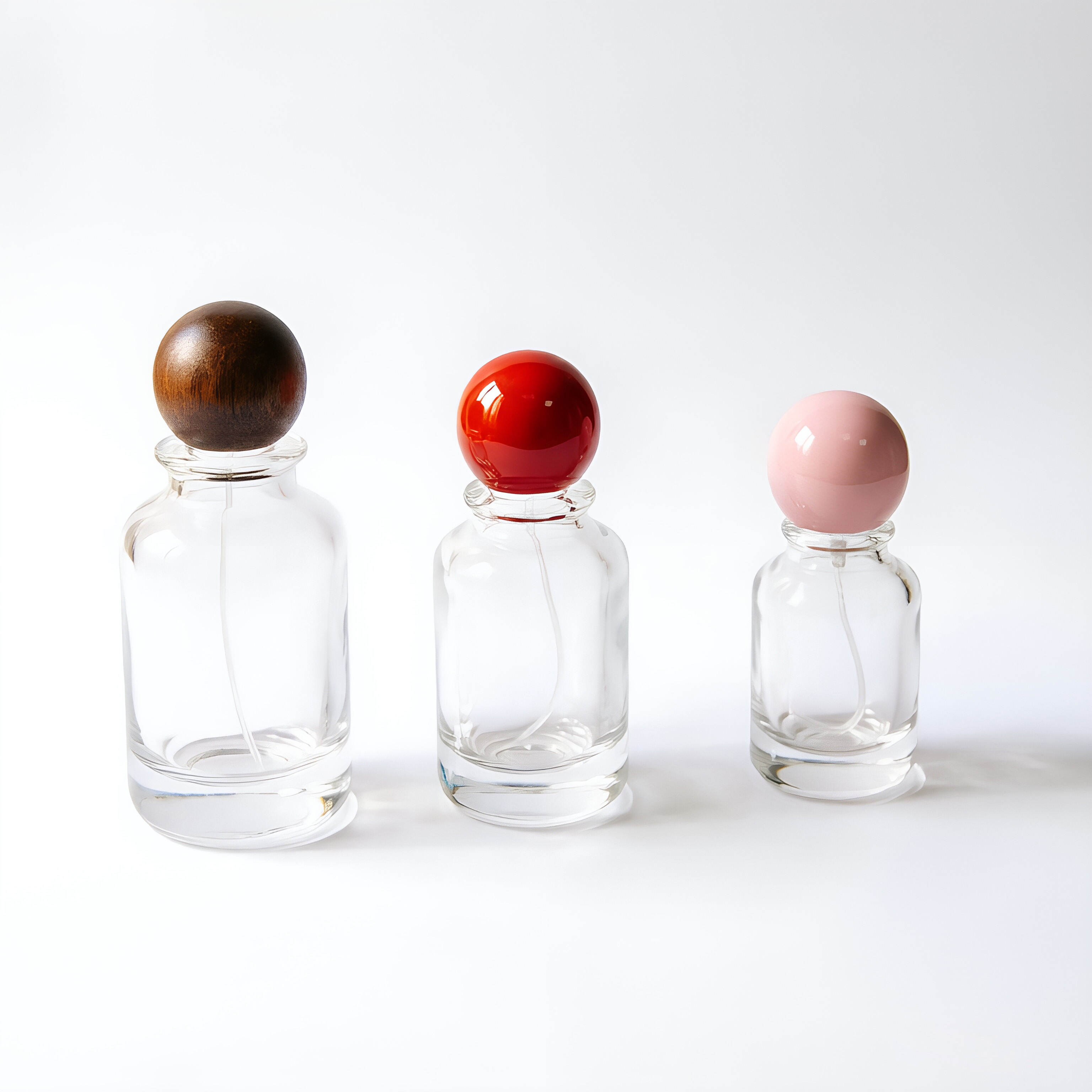 Clear Round Glass Perfume Bottle with Colorful Ball Cap 30ml 50ml 100ml