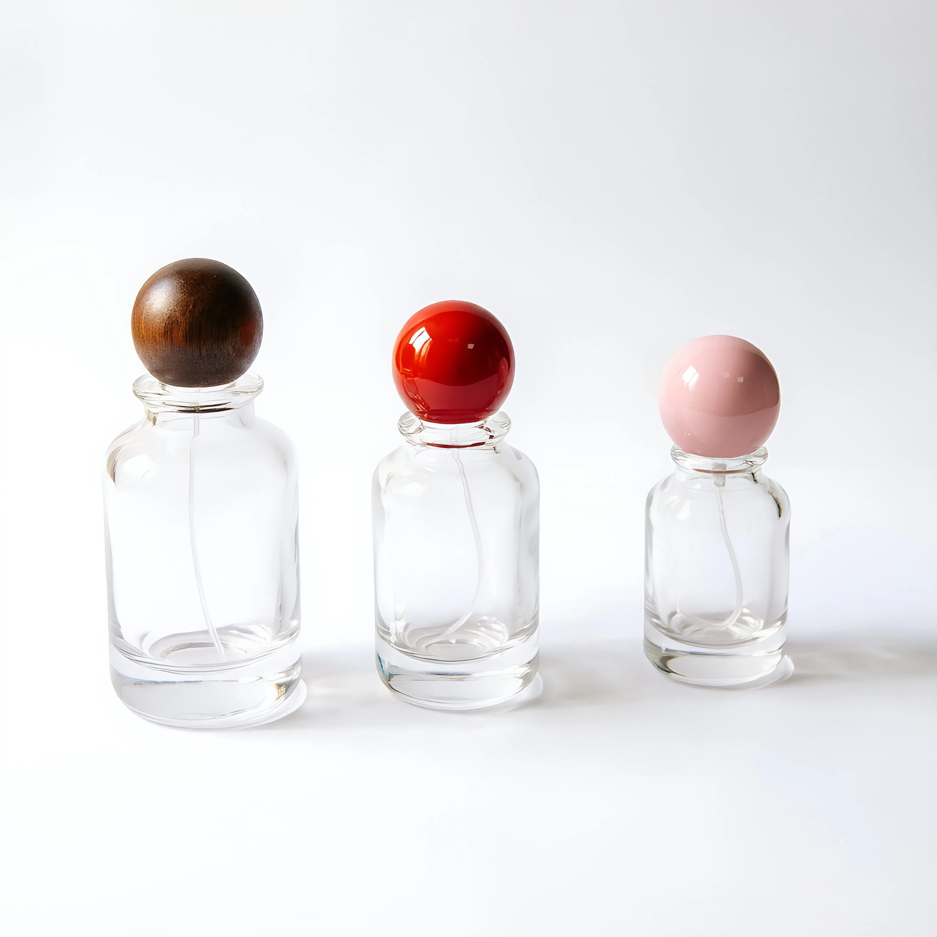 Clear Round Glass Perfume Bottle with Colorful Ball Cap 30ml 50ml 100ml