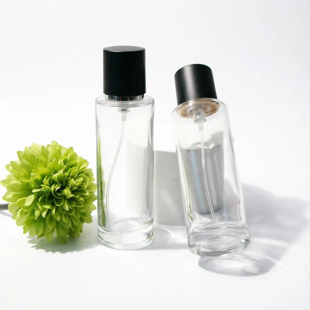 Tall Rectangular Glass Perfume Bottle with Black Spray Cap 50ml
