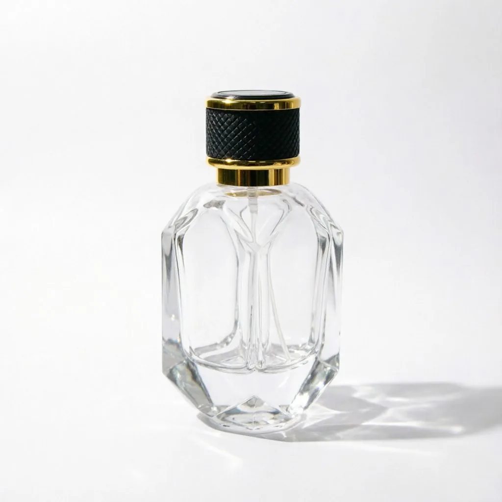 Multi-Faceted Glass Perfume Bottle with Black Gold Cap 50ml 100ml