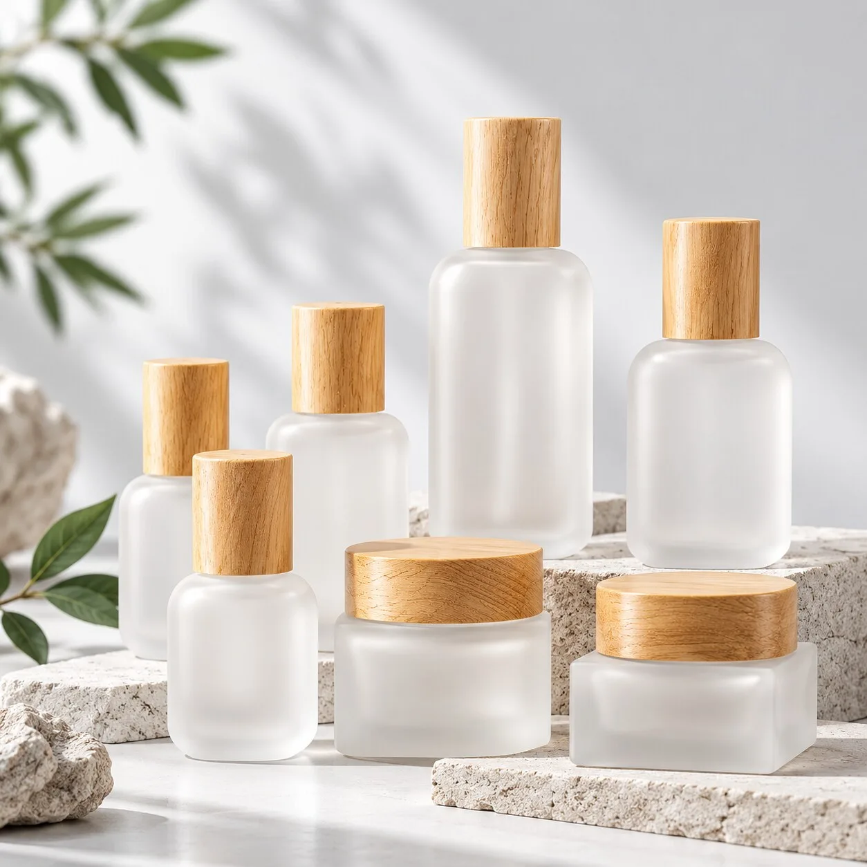 Cylindrical Bamboo & Wood-Style Cosmetic Bottle Closure