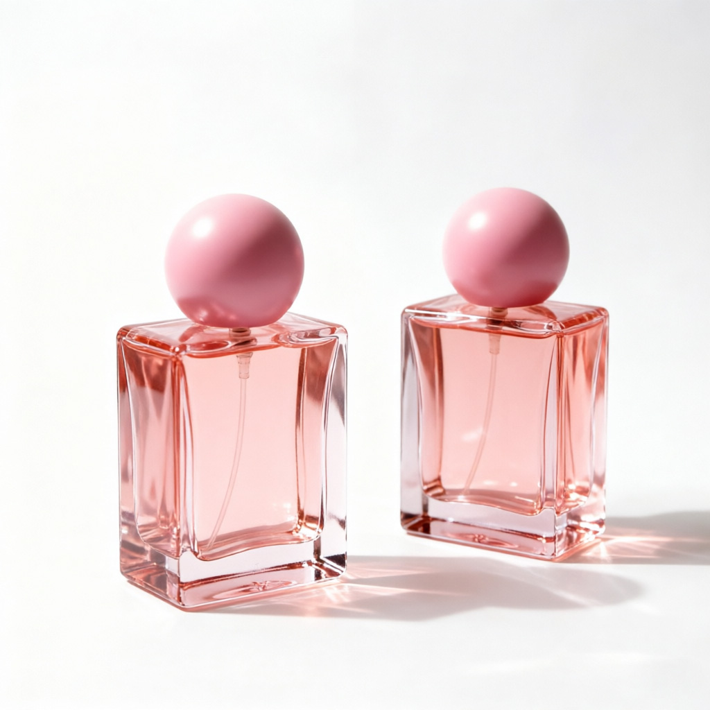 Pink Square Glass Perfume Bottle with Ball Cap 50ml