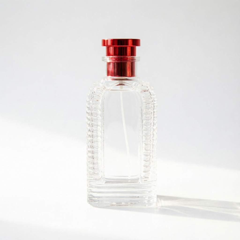 Vertical Ribbed Square Glass Perfume Bottle with Red Metal Cap 100ml 200ml