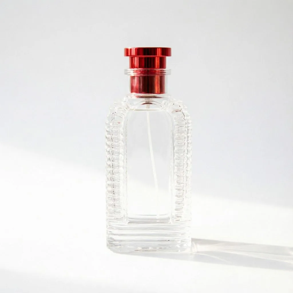 Vertical Ribbed Square Glass Perfume Bottle with Red Metal Cap 100ml 200ml