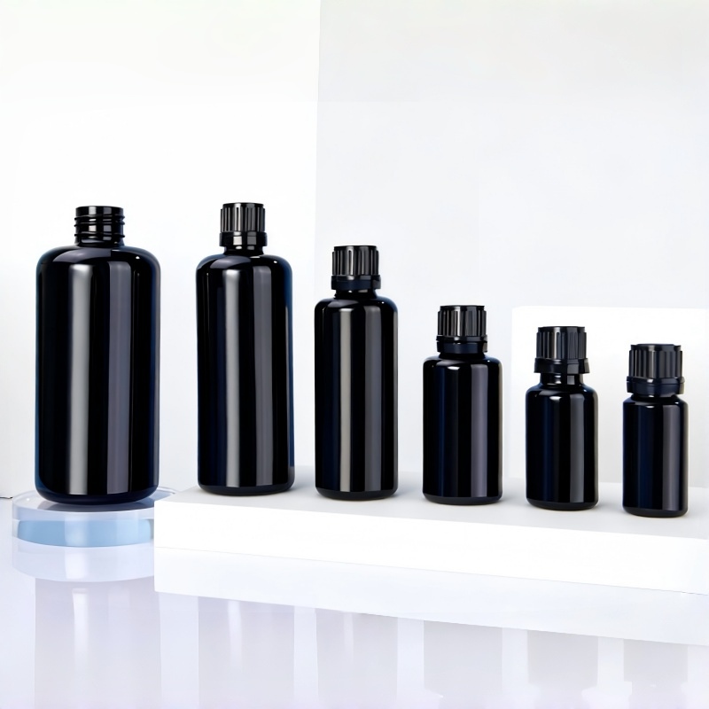 NS-B001 10ml 15ml 30ml Small Black Boston Round GlassBottle With Dropper Cap