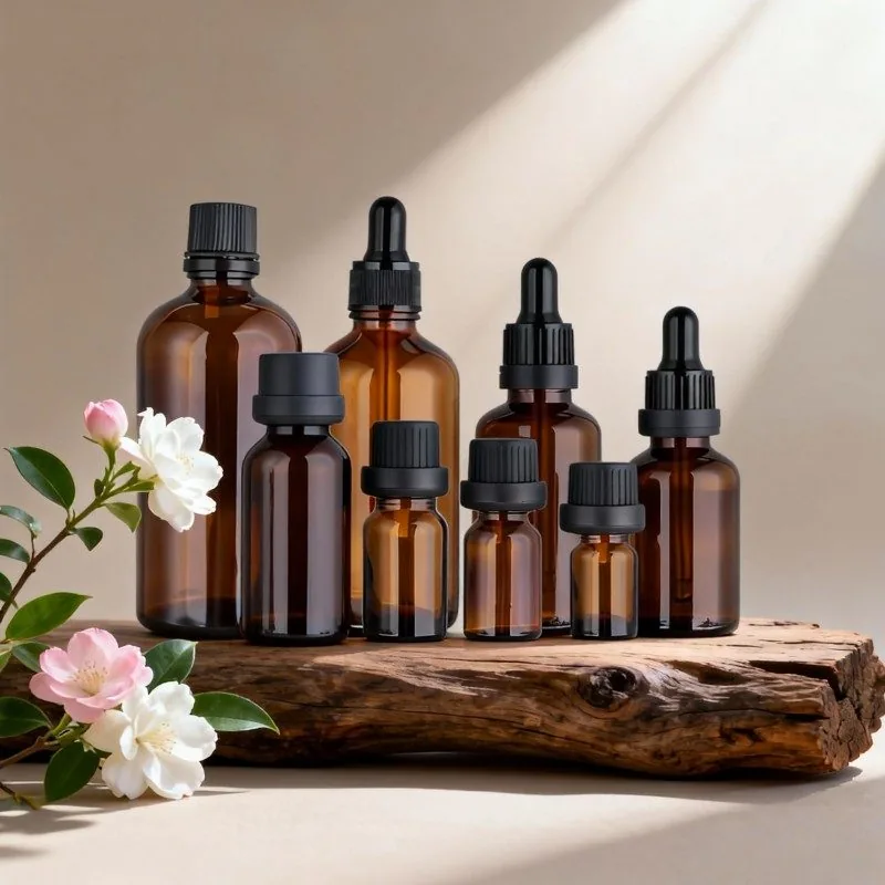 5ml, 10ml, 15ml, 20ml, 30ml, 50ml, 100ml, 150ml Amber Yuvarlak Cam Damlalık Şişeler, Uçucu yağ dağıtım şişesi