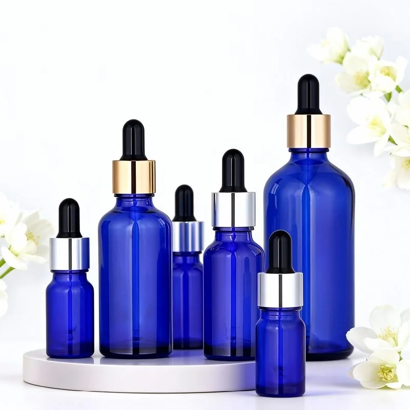 5ml, 10ml, 15ml, 20ml, 30ml, 50ml, 100ml Siyah kapaklı, özelleştirilebilir yuvarlak boş siyah cam şişeler.