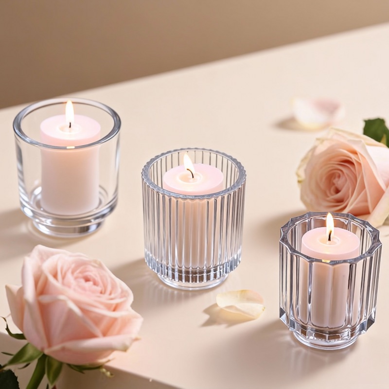 NS-L001 Vertical striped thick-bottomed glass candle cup