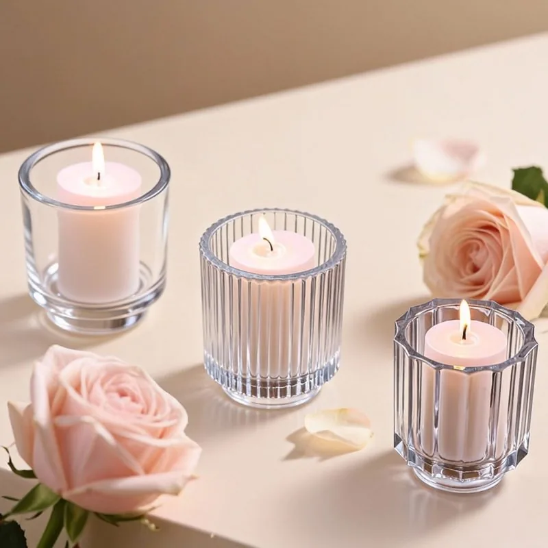 Vertical striped thick-bottomed glass candle cup