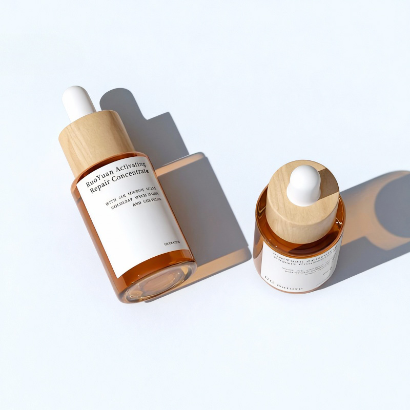 NS-D008 Bamboo and wood covered glass essential oil bottles in sizes of 10ml, 20ml, 30ml, 50ml - sample bottles for essential oil liquids