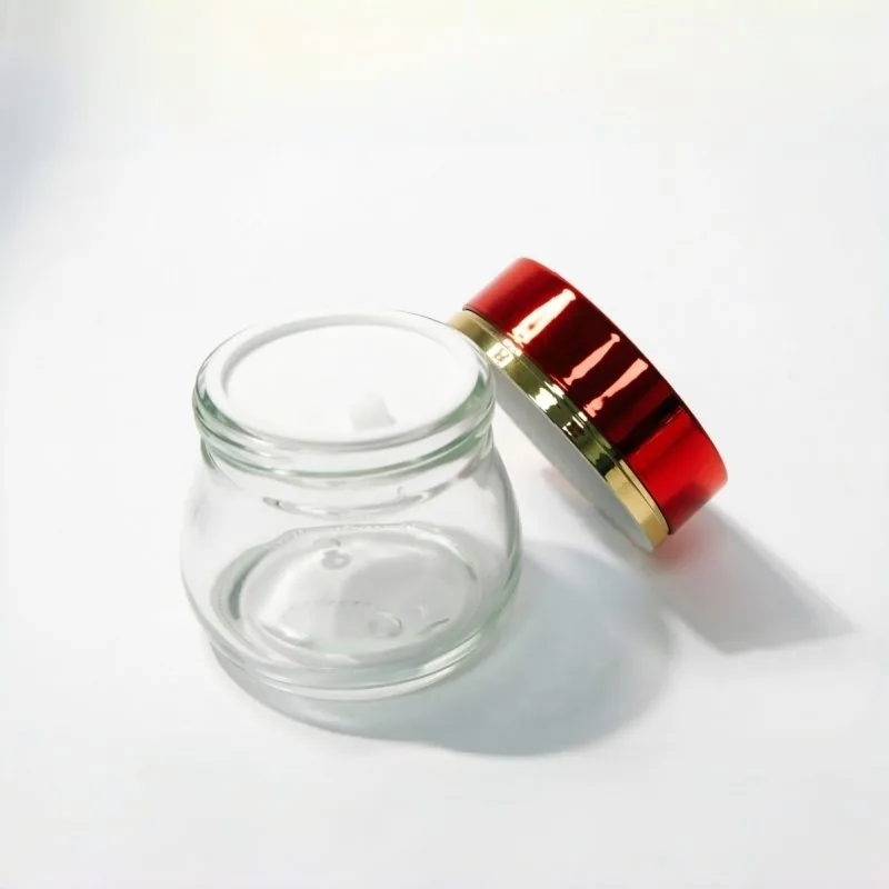 Clear Glass Cream Jar with Metallic Red Lid