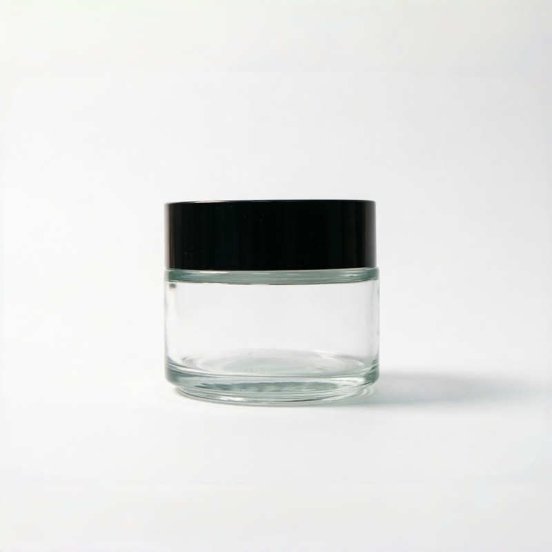 Wide Mouth Glass Cream Jar with Black Lid