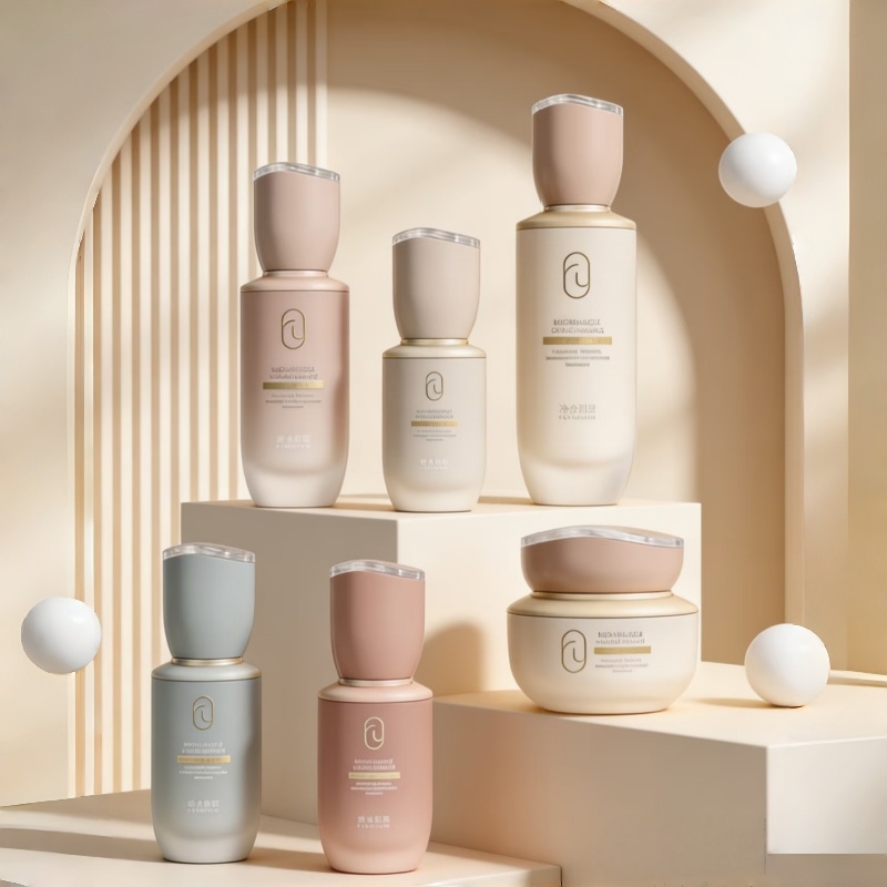 Champagne Gold Cylindrical Skincare Bottle Set 100ml 150ml 50g