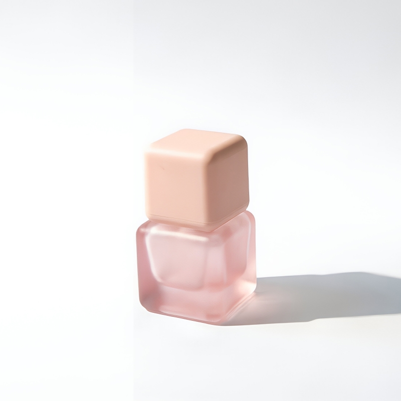 30ml Frosted Pink Square Glass Foundation Bottle with Matte Pink Cap