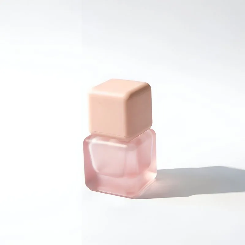 30ml Frosted Pink Square Glass Foundation Bottle with Matte Pink Cap