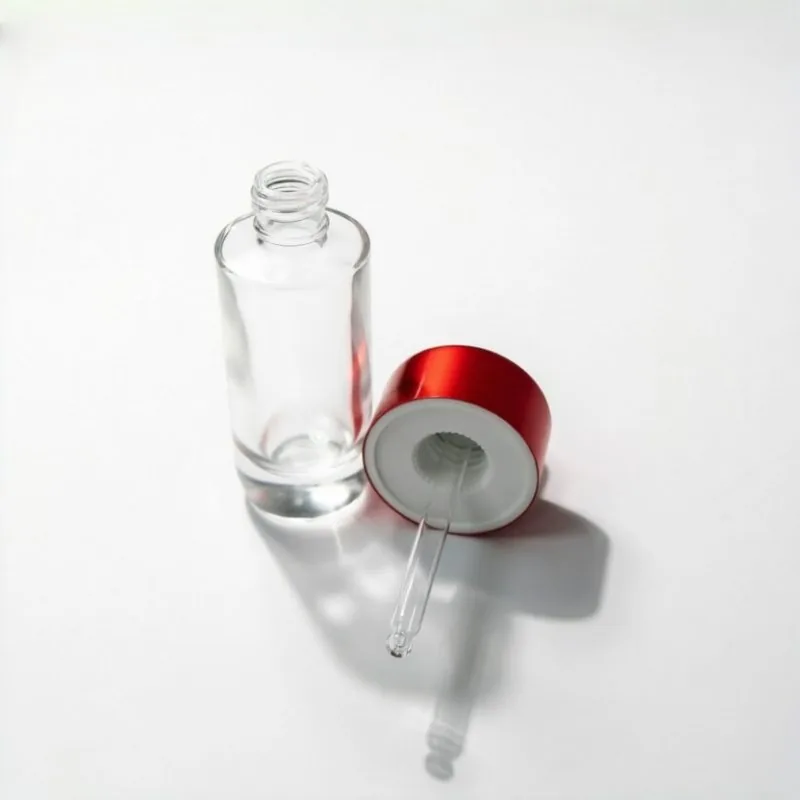 Clear Glass Dropper Bottle with Red Cap