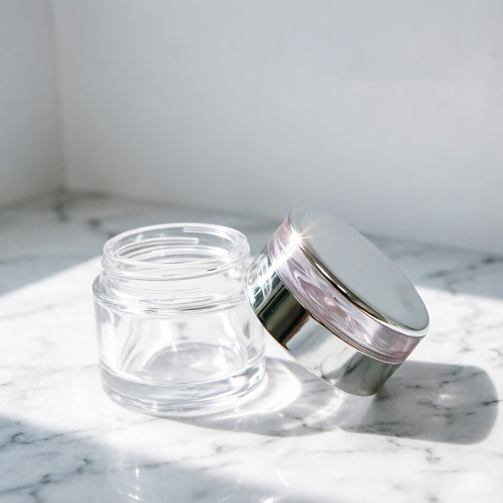 klar Glass Cremetiegel mit silver Lid